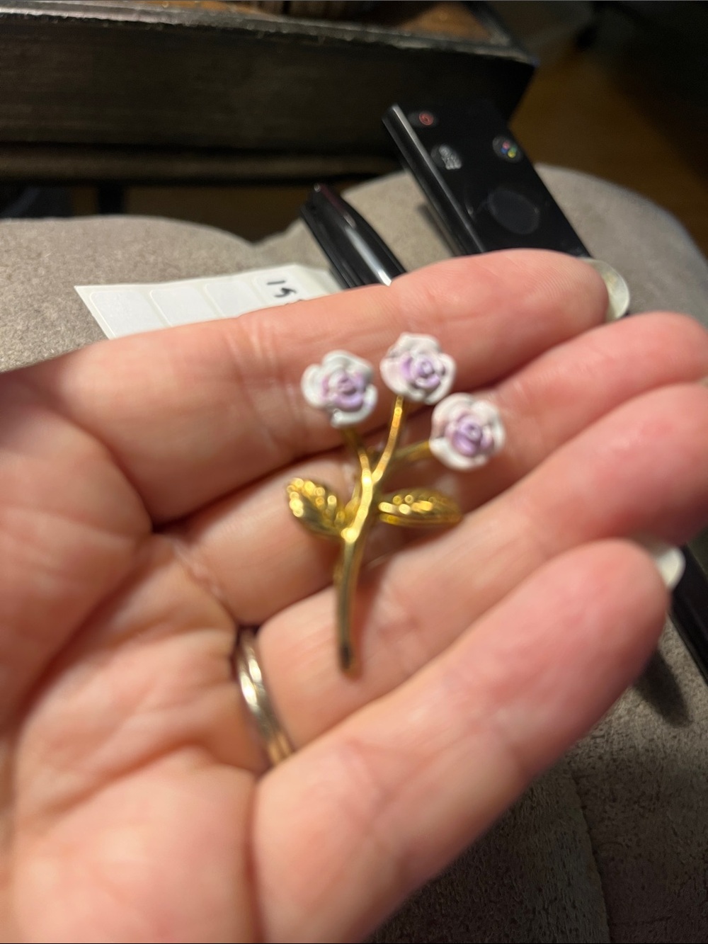 Gold-tone Floral Brooch with Light Purple Enamel Roses - Women Jewelry 1931
